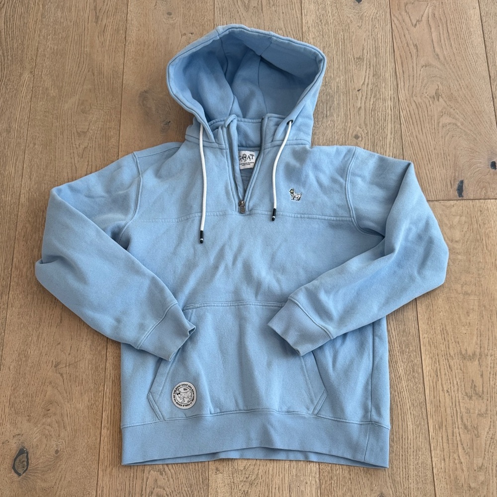 Men's Light Blue GOAT Hoodie 1/4 zip.